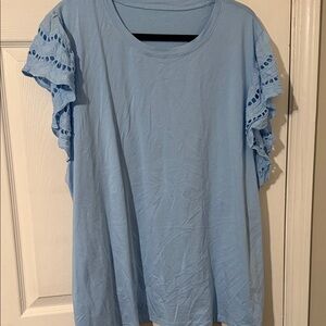 Women's Blue Ruffle Sleeve Top